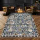 RUGSURE Washable Area Rugs - Perfect for Living Room, Bedroom, Kids Room, Nursery - Stain & Water Resistant Non-Slip, Pet & Child Friendly, Vintage Tribal Area Rugs (Navy, 4' x 6')
