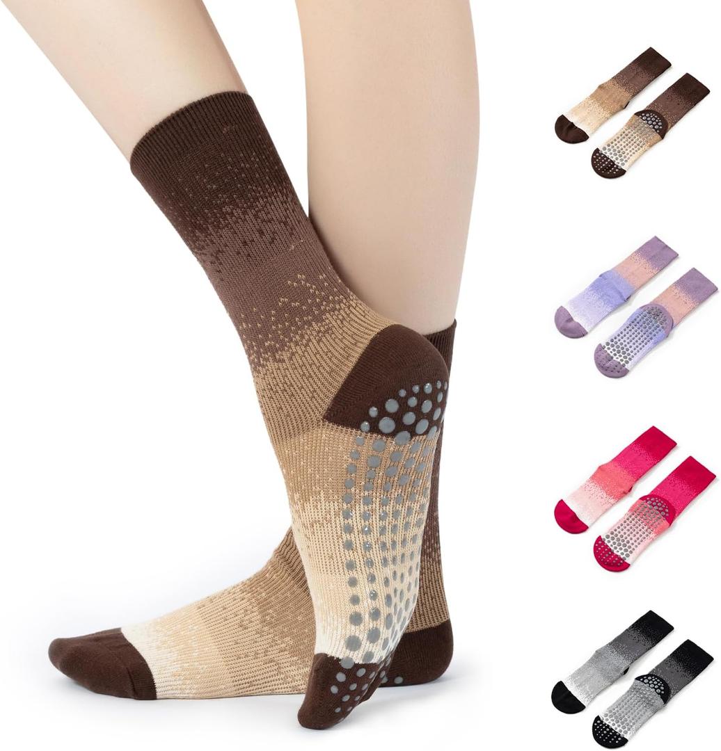 Pilates Grip Yoga Socks with Grips for Women, Colorful Non Slip Crew Athletic Socks for Barre, Anti-Slip Design.