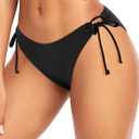 Zmart Women String Tie Side Bikini Bottoms Moderate Coverage Swimsuit Bottom Low Waist Low Rise Bathing Suit (X-Large, Black)