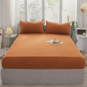 LIFETOWN 100% Jersey Knit Cotton Sheet, Extra Deep Pocket, 1 Fitted Sheet with 2 Pillowcases, Wrinkle-Free Ultra Soft (Burnt Orange, Queen) (Queen(1 Fitted Sheet+2 Pillowcases))