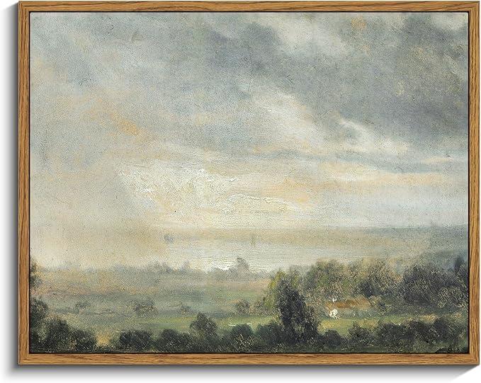 InSimSea Framed Vintage Landscape Canvas Large Wall Art, Wild Field Oil Painting Prints, Cottagecore Wall Decor for Living Room, Bedroom, Bathroom, Office Decor 2x2 , Housatonic Valley 24"x24"