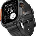 Amizee 2 in 1 Metal Armor Case for Apple Watch Ultra 3/2/1 49mm with Back Cover, Military Grade Protection Rugged Protective Bumper Cover for iWatch 49mm, Black/Orange