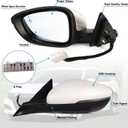 Left Driver side Mirror Fits 2018-2022 Honda Accord With Power Glass, Heated, Blind Spot Detection,Turn Signal and Manual Folding Match to Platinum White Pearl Replace HO1320330 8Pins