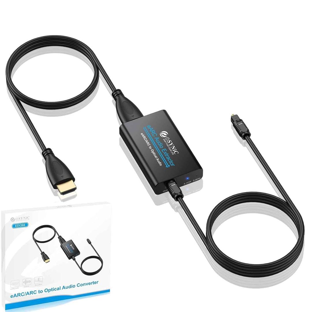 eSynic Professional eARC Audio Extractor-192KHz ARC to Optical Adapter-for HDTV ARC/eARC Ports to Optical Soundbar-Ultra Long 7ft Cable-Easy to Setup-Support PCM 2.0/Dolby 5.1/DTS 5.1 Audio Formats