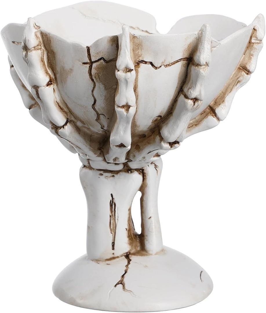 Halloween Skeleton Hand Candy Bowl Resin Snack Tray Skull Fruit Plate 5.35 Inch Desktop Decoration for Party Office Home