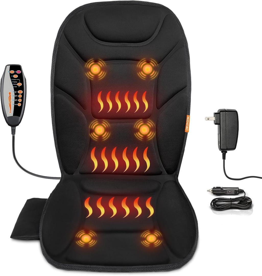 CARSHION Massage Seat Cushion with Full Back Thighs Heat Back Massager for Chair with 3 Heating Pads 6 Vibrating Motors, Massage Chair Pad for Home Office, Heated Seat Cover Warmer for Pain Relief