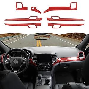 RT-TCZ Center Console Dashboard Panel Trim Inner Door Handle Cover Interior Trim Kit Decor Accessories for Jeep Grand Cherokee 2011-2020, Red Carbon Fiber