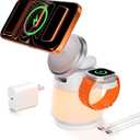 Wireless Charger 3 in 1, Magnetic Wireless Charger Stand with Night Light, 360 Rotation Portable Travel Charging Station Multiple Devices for iPhone 17/16/15/14/13/12, Apple Watch, AirPods Pro 3