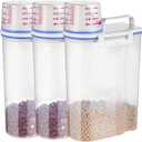 3 Pcs Rice Storage Containers (4 Lbs / 2 Kg Each)  Airtight BPA-Free ABS Plastic Dispenser with Measuring Cup & Pour Spout for Rice, Cereal, Pet Food, and More (Blue + Clear)