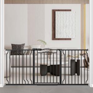 Fairy Baby 62.5"-71.6" Extra Wide Baby Gate Pressure Mount, Long Large Dog Gate Indoor Doorways Stairs, No Drill Safety Child Gate for Kids with Double Lock, Walk Thru Pet Gate for Puppy Doggy, Black