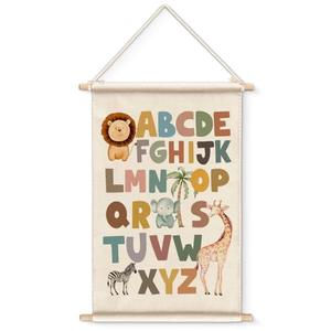 XIPLUM ABC Alphabet Poster Hanger Safari Nursery Wall Art Alphabet Artwork for Classroom Wall Decor Safari Jungle ABC Letters Hanging Banner Prints Decor for Nursery Preschool Classroom, 12x16 Inches