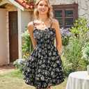 Scarlet Darkness Smocked Floral Sundresses for Women Teens 2026 Summer Flowy Ruffle Mini Dress (Black, L)