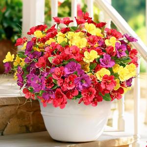 Dolicer 6 Bundles Look Real Artificial Flowers for Outdoors, Realistic Fake Outdoor Flowers, UV Resistant Outdoor Artificial Flowers Silk Faux Flowers for Outdoor Planters Porch Patio Yard Window Box (Yellow+red+purple)