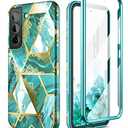 SURITCH for Samsung Galaxy S22 Case, [Built-in Screen Protector] Full Body Protection Shockproof Rugged Bumper Slim Soft Silicone Protective Cover for Galaxy S22 6.1 Inch (Green Mandala)