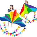 2 x Large Rainbow Delta Kite for Kids & Adults,Single Line Beach Kite for Kids Ages 4-8 & 8-12,Easy to Fly for Toddlers and Beginners