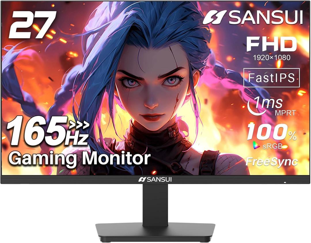 SANSUI Gaming Monitor 27 inch 165Hz 1ms PC Gaming Computer Monitor -FHD 1080PAMD FreeSync2 x HDMI 2.01 x Display Port 1.4IPSBlacklevel AdjustVESA Compatible,Black (ES-G27F2)