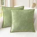 CaliTime Throw Pillow Covers Decorative 20 X 20 Inches Pack of 2 Cotton Thread Stitching Edges Solid Dyed Soft Chenille Cushion Cases for Couch Sofa Bed Living Room Farmhouse Sage Green
