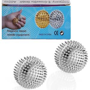 GRUNIL Massage Ball, Magnetic Balls, Hand Spiky Massage Ball Silver Ball 1 Pair, Hand Acupuncture Ball Massage for Adult and Kid, Hand Exercise Squeeze Balls for Pain Pressure and Stress Relief (56 mm, Sliver)
