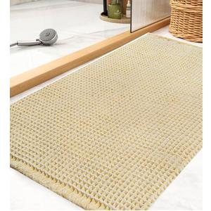 Waffle Bath Mat Upgraded Waffle Bath Mat Bathroom Rug Super Absorbent Non Slip Bathroom Rug Machine with Tassels Ideal for Hallway Bedroom Laundry Room(Beige,20 * 31in) (1'8" x 2'7" (Rectangular))
