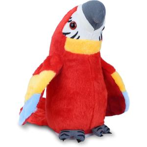 Talking Parrot Toy, Repeat What You Say Parrot Toys with Flapping Wings, Interactive Electronic Funny Rcording Singing Parrot Tummy Time Toy Talking Stuffed Animal Birthday Gifts for Toddler Kid, Red