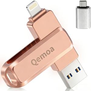MFi Certified 512GB Flash Drive Photo Stick for iPhone, External Memory Photo Keeper Storage for Data Saver/Backup/Transfer Files/Picture/Video/iPhone/iPad/iOS/Android/PC (Pink)