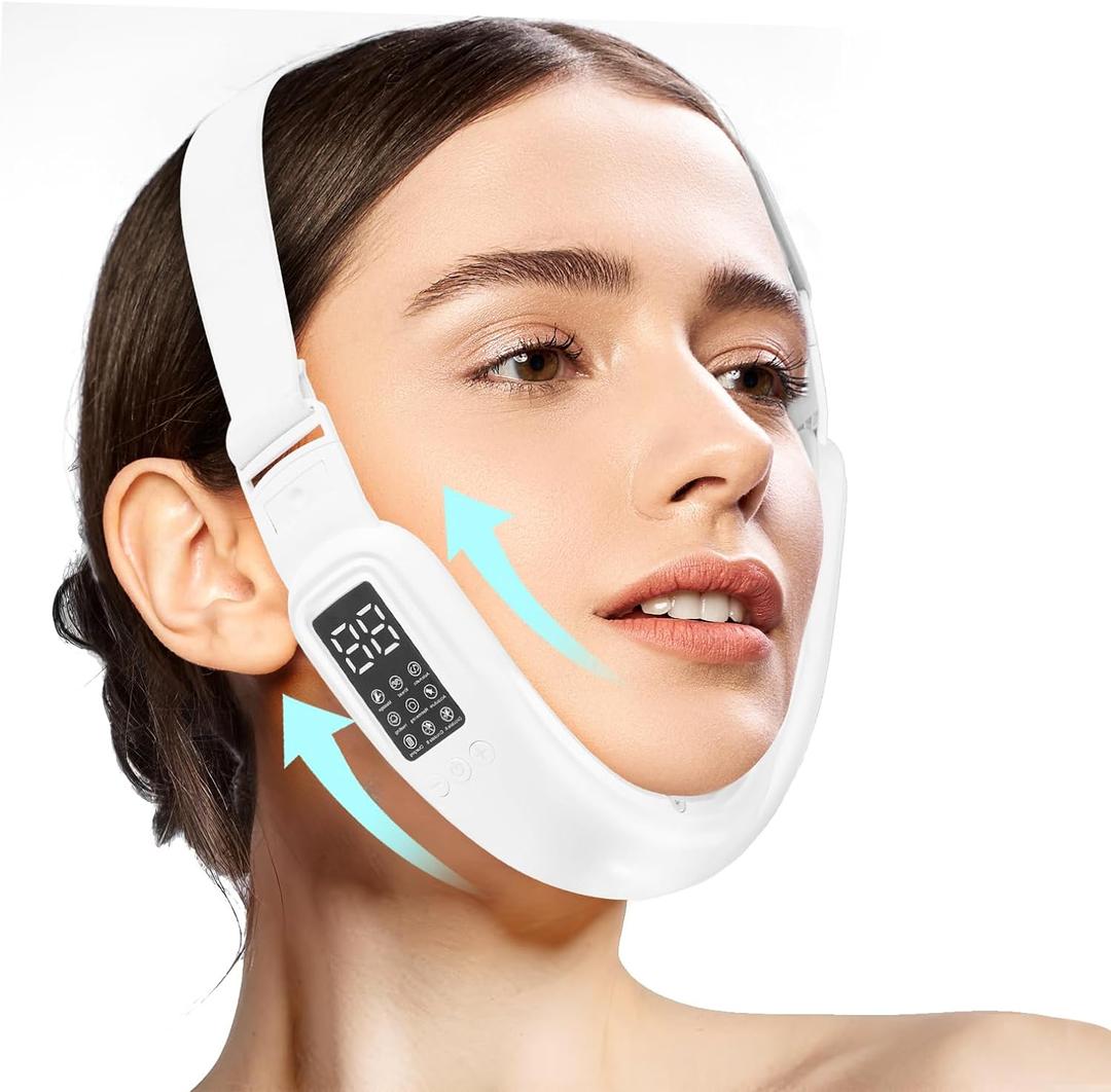 Electric Double Chin Device and V-Face Machine with 8 Modes and 15 Gear Adjustable Intensities - Intelligent Double Chin Machine for V-face (White)