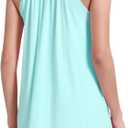 NACHILA Women's Nightgowns-Viscose Made from Bamboo, Sleeveless Sleep Shirts Pleated Night Dress Cool Sleepwear (Blue, L)