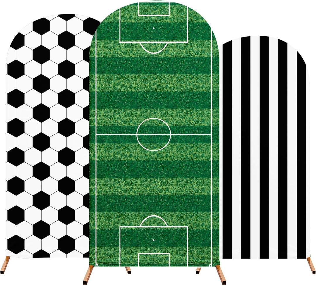 3 Pcs Soccer Arch Backdrop Stand Cover 4ft, 5ft, 6ft Spandex Fitted Sports Theme Birthday Arch Cover Photo Background Props for Birthday Party Decoration