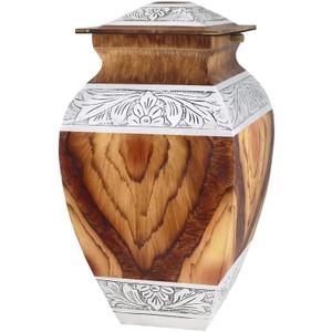 Urn for Ashes for Women & Male, Cremation Urns for Human Ashes Adult Female and Man, Funeral Decorative Urns, Large Square Model, Brown Wood Texture, Burial, Aluminium - Full Size