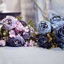 Kimura's Cabin Fake Peonies 2Bouquets Faux Silk Flower Vintage Artificial Peony Face Flowers Arrangement Bouquets for Home Table Centerpieces Wedding Party Decoration (Deep Lake Blue)