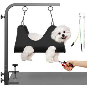 Adjustable Dog Grooming Arm with Clamps: 42" Height-Adjustable Pet Grooming Stand with Hammock and No-Sit Haunch Holders, Ideal for Home Grooming, Trimming, and Nail Clipping (Table Not Included)