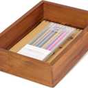 Demigo Acacia Wood Desk Organizer Tray - 9.5x6.7x2 Inch Letter & Stationery Holder for Office, Entryway, Desktop - Natural Wood Catchall for Pens, Mail, Keys