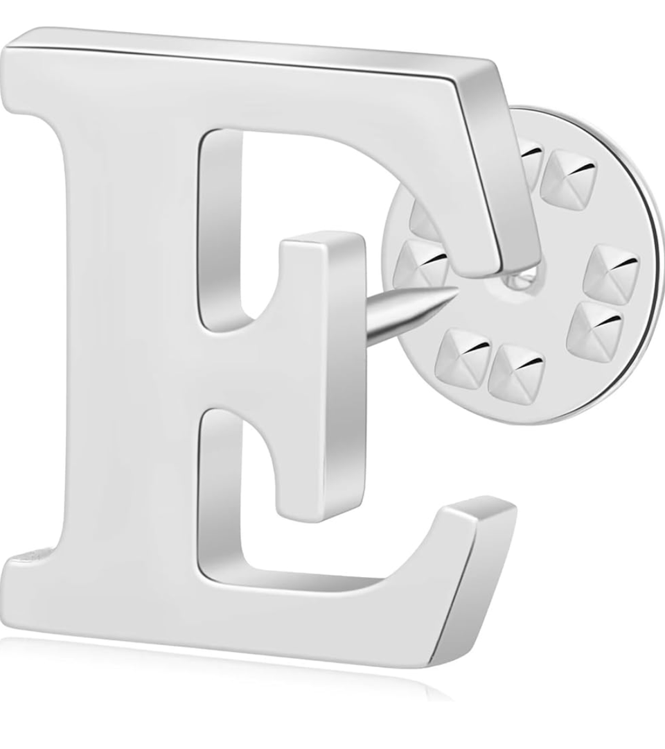 6 Pack Monogram Alphabet Letter E Brooch Pins, 0.8 inches Silver Initial Clothespins Lapel Pin Badge Collar for Men and Women Crafts, Custom Name, Accessories, Embellishment