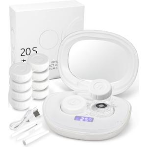 Ofone Contact Lens Cleaner, Ultrasonic Contact Lens Cleaning Machine with USB Charger, Timer Display and 5 Contact Solution Cases Kit Replacement for Soft Hard Colored RGP Lenses (White)