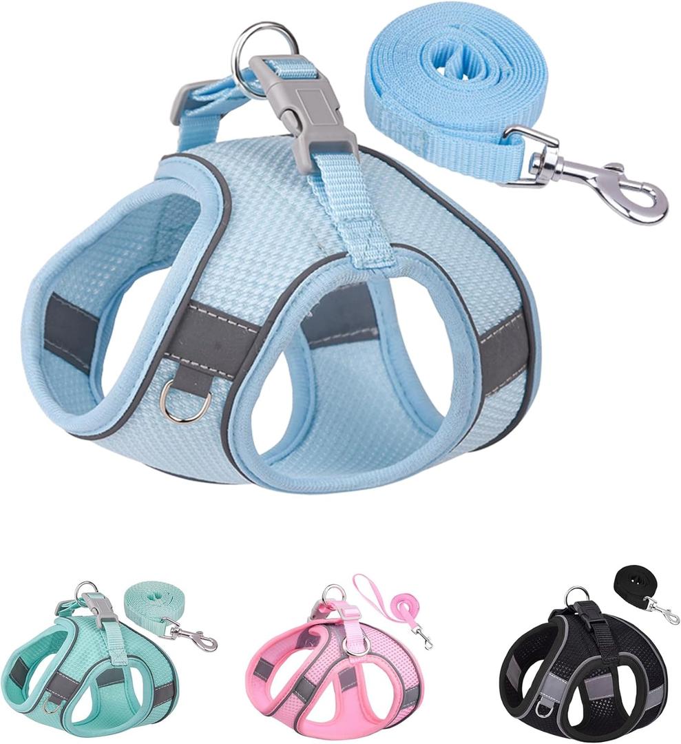 Solmoony Dog Harness for Small Medium Dogs No Pull, Puppy Harness and Leash Set, Puppy Harness, Step in Harness for Small Dogs, mesh Dog Harness. (Bule, M)