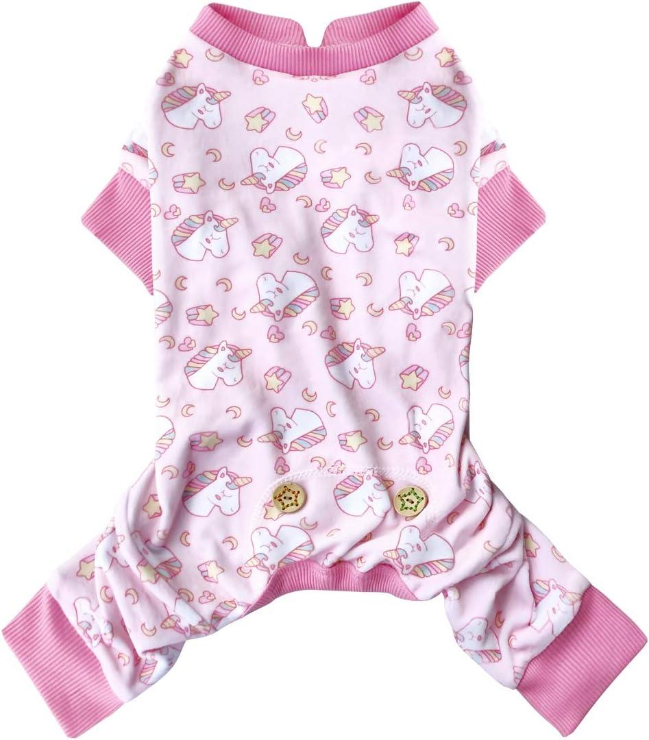 KYEESE Dog Pajamas Stretchy Pet Jammies Coat Comfy Pet Onesie Costume Velvet Dog Pajamas Small Sized Dogs Soft Dogs Clothes Pjs with Pink Unicorn Pattern, Large