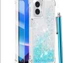 for Moto G Play 2024 Case with Screen Protector, Women Girls Cute Glitter Bling Liquid Floating Phone Case Slim TPU Silicone Shockproof Cover for Motorola Moto G Play 2024 -Blue