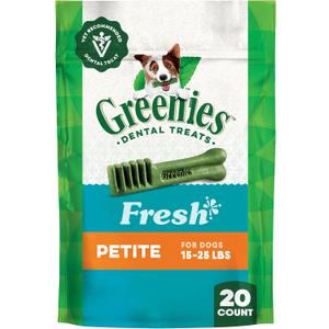 Greenies Veterinarian-Recommended Natural Dental Dog Treats Petite Size, Fresh Flavor, 12 oz. Pack, 20 Count