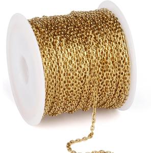 33 Feet Gold Rolo Cable Chain Bulk, 1.5mm 18K Gold PVD Plated 304 Stainless Steel Diamond-Cut Oval Rolo Cable Link Chains Roll Spool for Jewelry Making