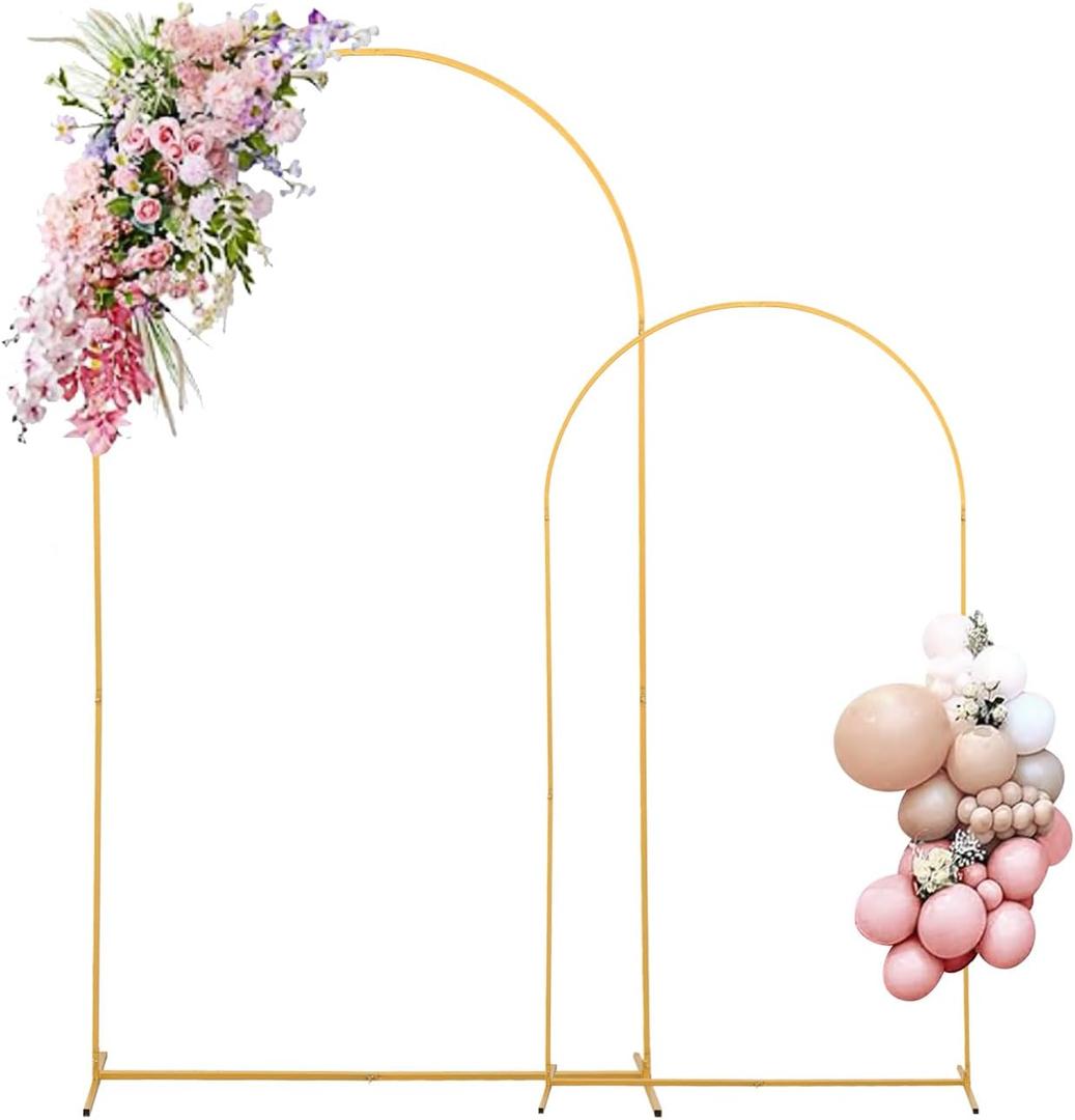 Backdrop Arch Stand Set of 2 (7.2FT+6FT) Gold,Stable Metal Balloon Arch Stand Frame for Birthday Wedding Party Bridal Baby Shower Christmas Ceremony Decoration
