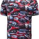 Men's Food Cars Print Shirts Hawaiian Short Sleeve Casual Tropical Funky Button Down Shirt (L)