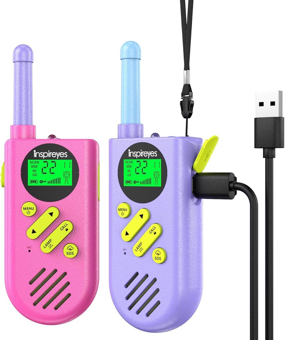 Walkie Talkies for Kids Rechargeable,Toys for Boys and Girls Ages 3-12, 2 Pack Long Range 2-Way Radios, Birthday Gifts,Christmas Stockings, Outdoor Play, Family Games, Hiking Camping Gear (Berry Duo)