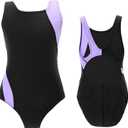 Kids Girls Athletic Swimsuit One Piece Solid Swimwear for Practice and Competition in Black and Navy Bathing Suit (9-10 Years)