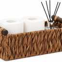 Water Hyacinth Toilet Tank Basket – Wicker Toilet Paper Storage Basket for Back of Toilet, Bathroom Counter Organizer with Wooden Handles, Brown