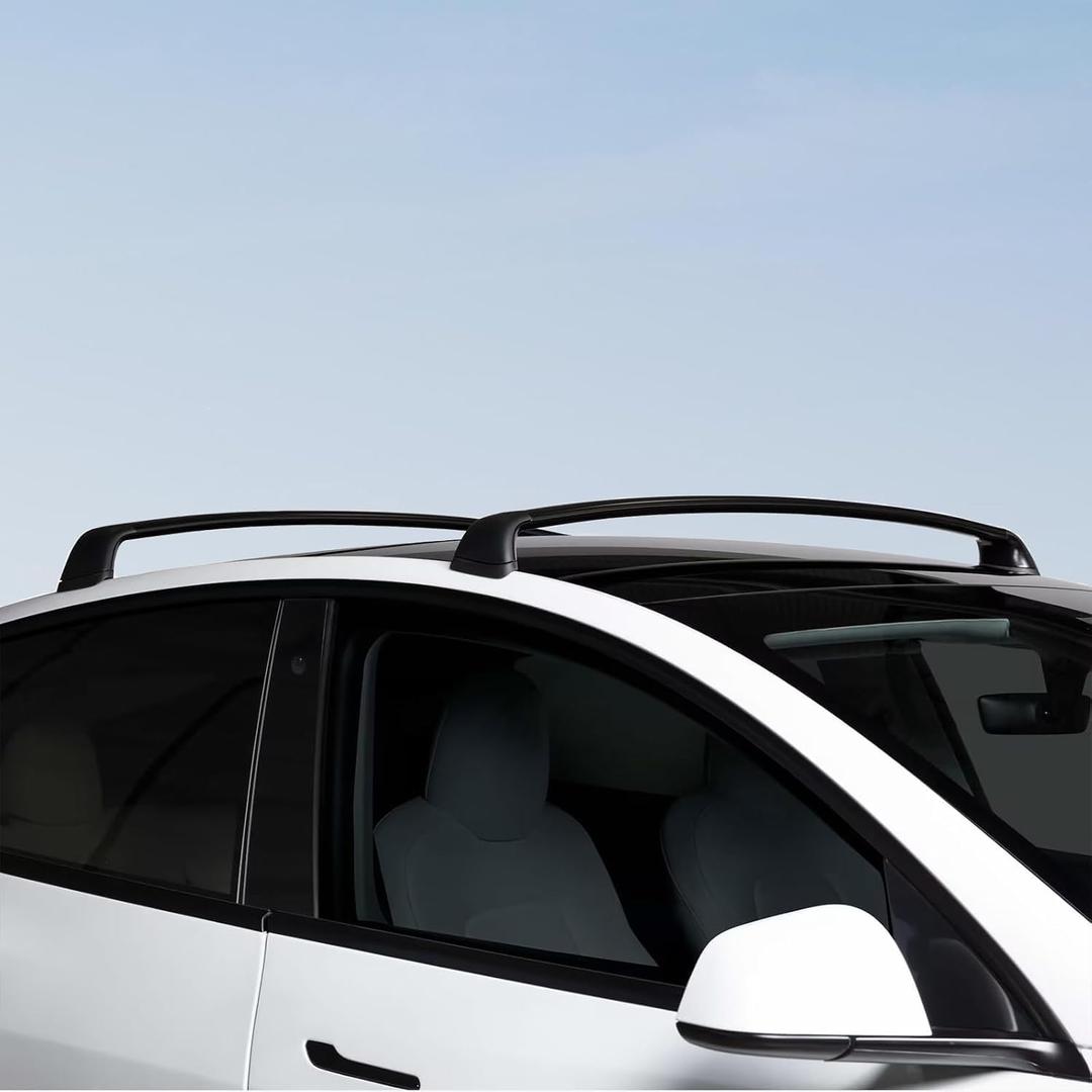 2020-2026 Cross Bars for Tesla Model Y Juniper Roof Rack, Aluminum Cargo Carrier with Quiet Anti-Noise Design for Kayak Bike Ski, Matte Black Rooftop Bars, Not for Tesla S 3 X