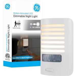 GE LED Night Light, Motion Sensing, Dimmable, Louver Shade, White, Plug-in, UL-Certified, Ideal Nightlight for Bedroom, Bathroom, Kitchen, Hallway and More, 67555 (1 Pack)