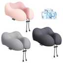 Travel Pillow for Airplane-3 Pack Memory Foam Neck Pillows, Soft Support Travel Essentials for Travelling, Sleeping Rest, Car, Train and Home Use (Grey&Black&Pink)