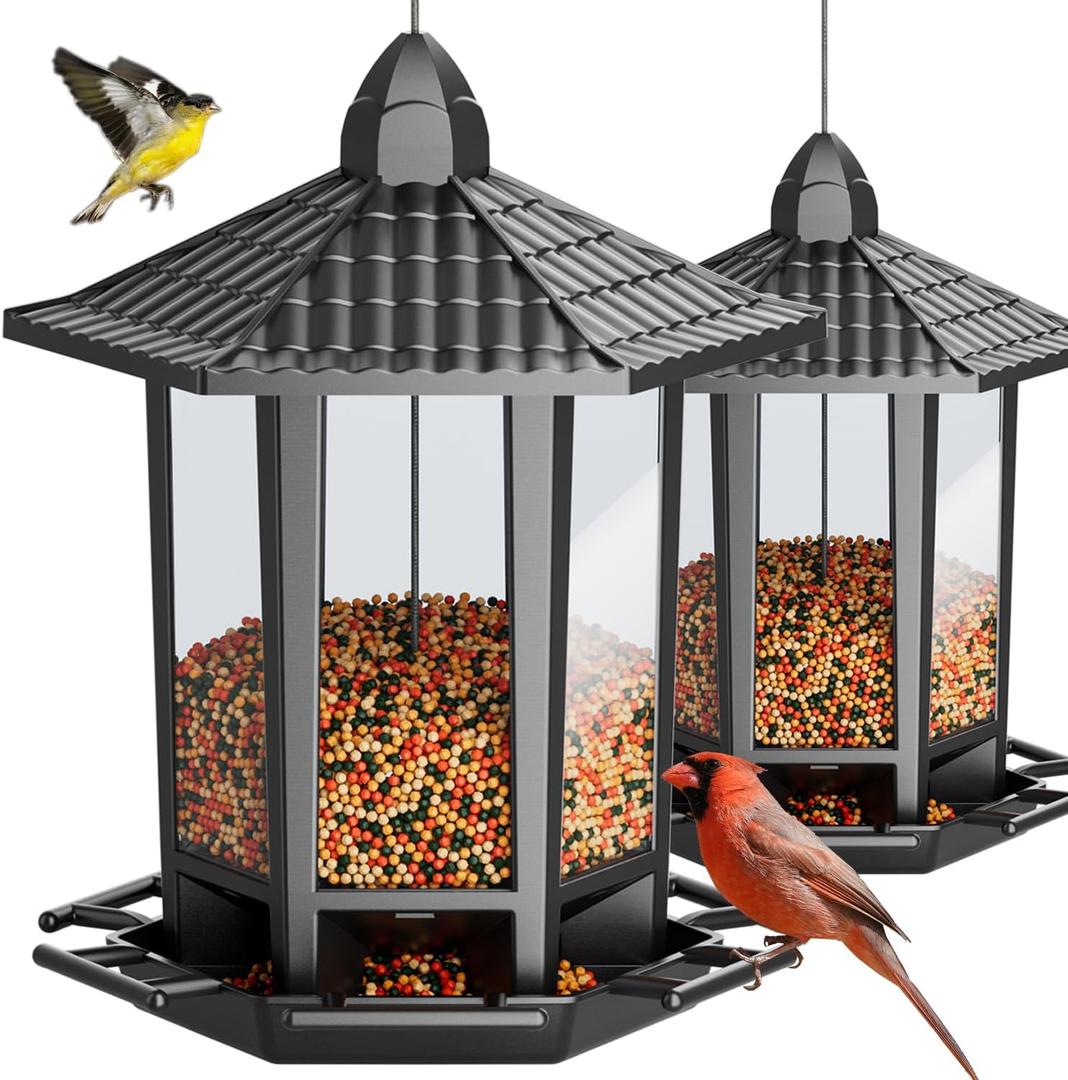 Birdream 2 Pack Bird Feeders for Outdoor Hanging, Retro Pagoda Design Fun Installation Bird Feeder, Attracting Wild Birds Chickadees Goldfinches Cardinals Finches and Sparrows, Black