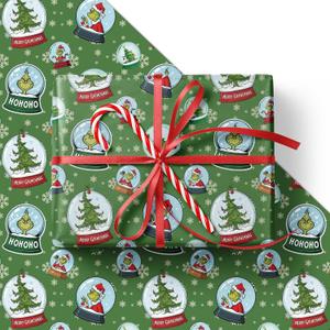 2 x Febbleshow Green Monster Christmas Wrapping Paper for Kids - Funny Holiday Gift Wrap with Snow Globes, Santa Hats & Christmas Trees - 4 Jumbo Sheets, 28" x 40" Each (32 sq. ft ttl), Easy to Store