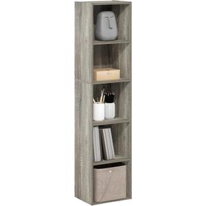Furinno PASIR Book Shelf, 5-Tier Modern Bookshelf, Open Shelves Bookcase 9 x 12 x 52, Easy Assembly, for Living Room, Bedroom, Home Office, French Oak